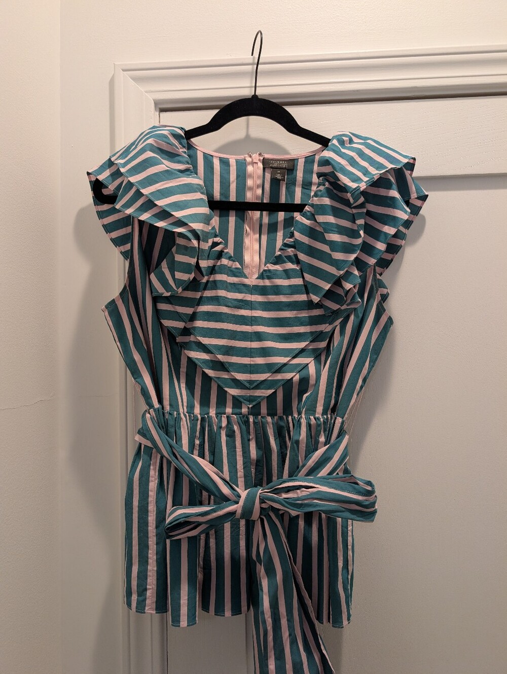 Halogen x Atlantic Pacific Striped Ruffle Top
